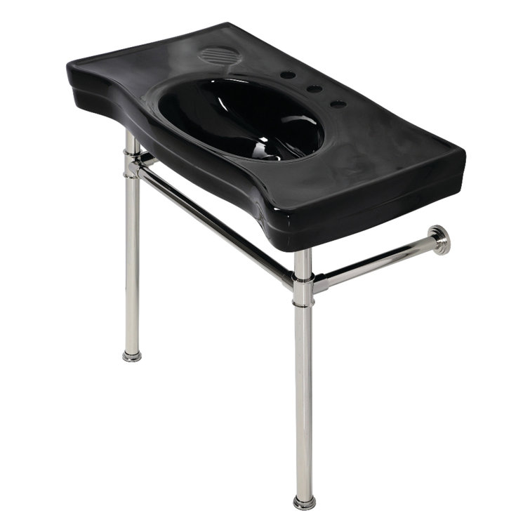 Imperial 36-Inch Black Ceramic Console Sink with Polished Nickel Legs