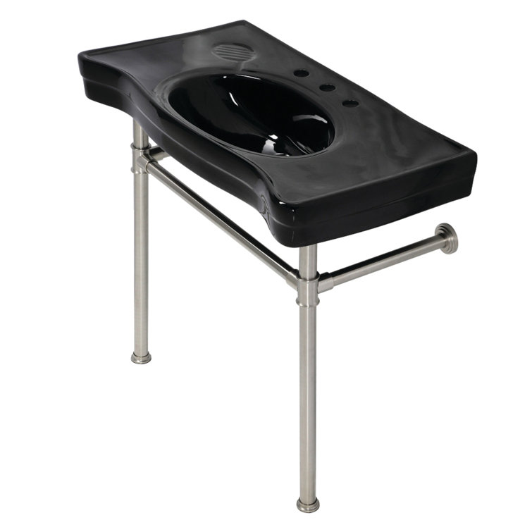 Imperial 36-Inch Black Ceramic Console Sink with Brushed Nickel Legs