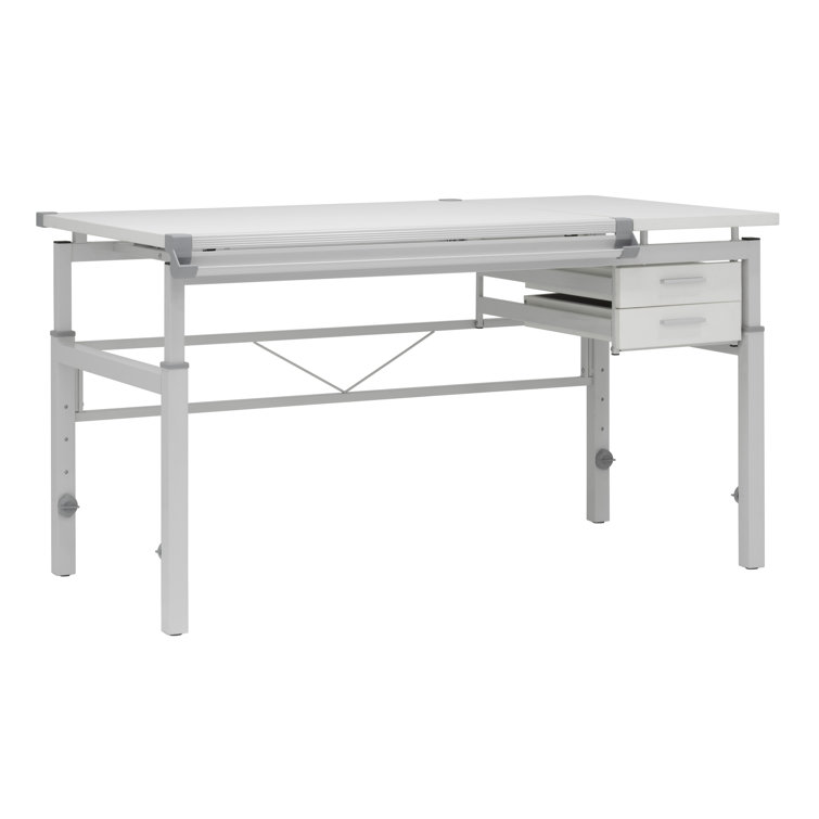 CraftMaster Adjustable Wood Drafting Table with Dual Top and Storage Drawers