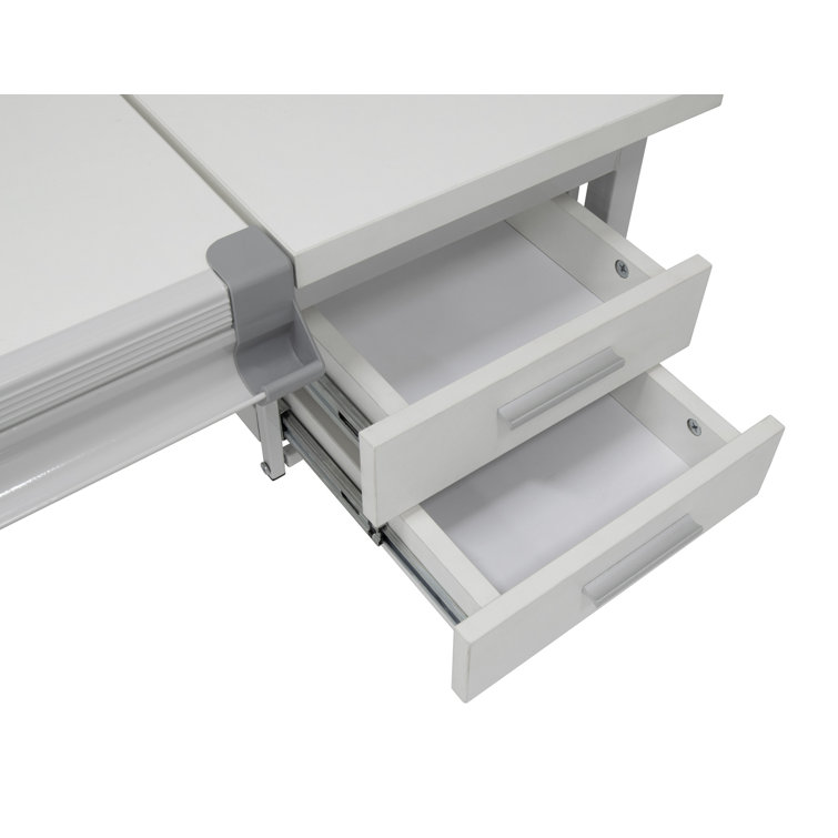 CraftMaster Adjustable Wood Drafting Table with Dual Top and Storage Drawers