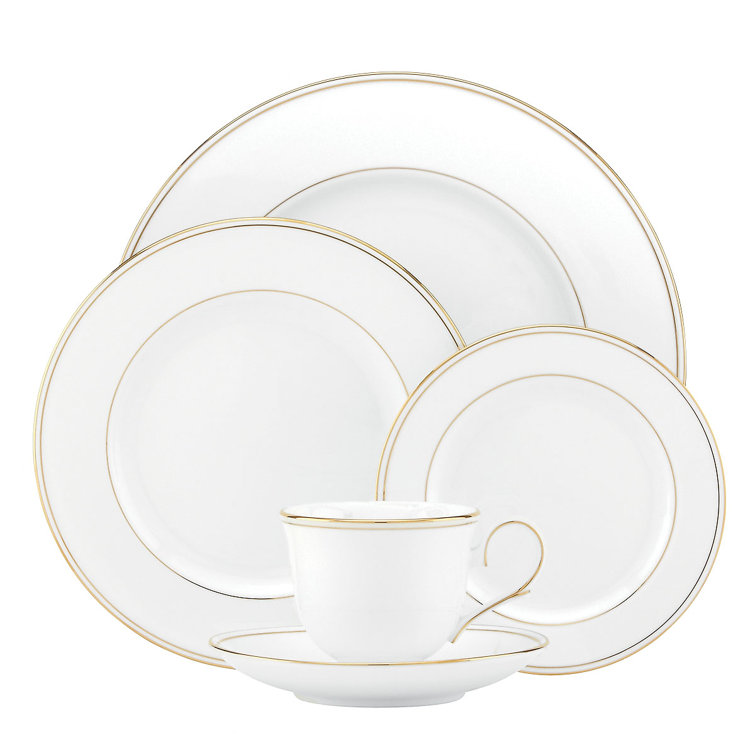 White and Gold Porcelain 5-Piece Formal Place Setting