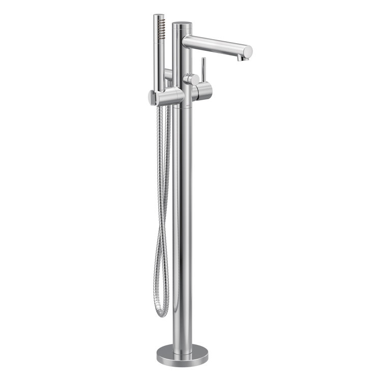 Chrome Single Handle Floor Mounted Tub Filler with Hand Shower