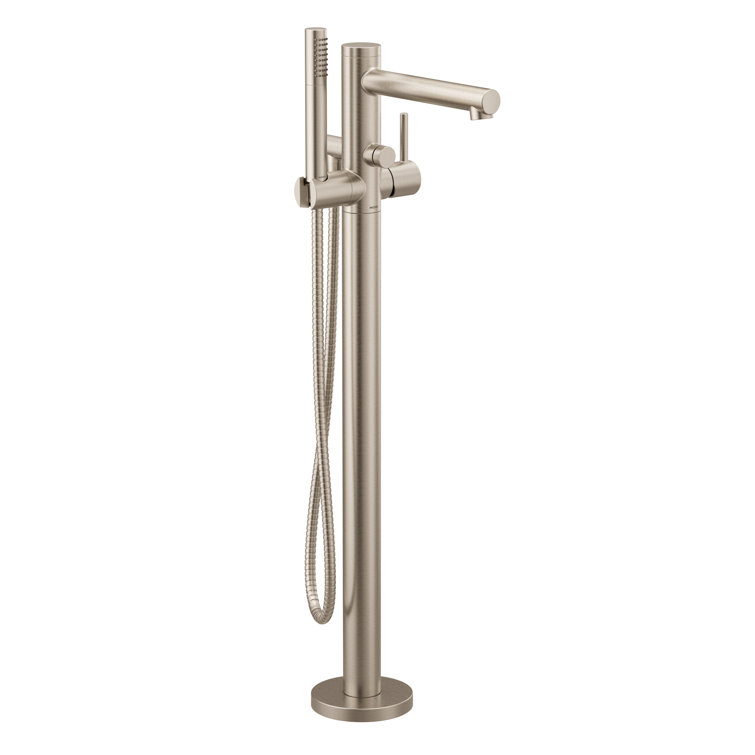 Elegant Align Brushed Nickel Floor Mounted Tub Filler with Hand Shower