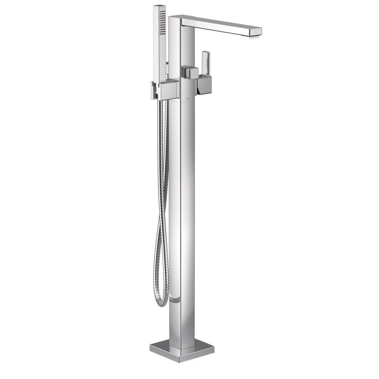 Modern Chrome Floor-Mounted Tub Filler with Handshower