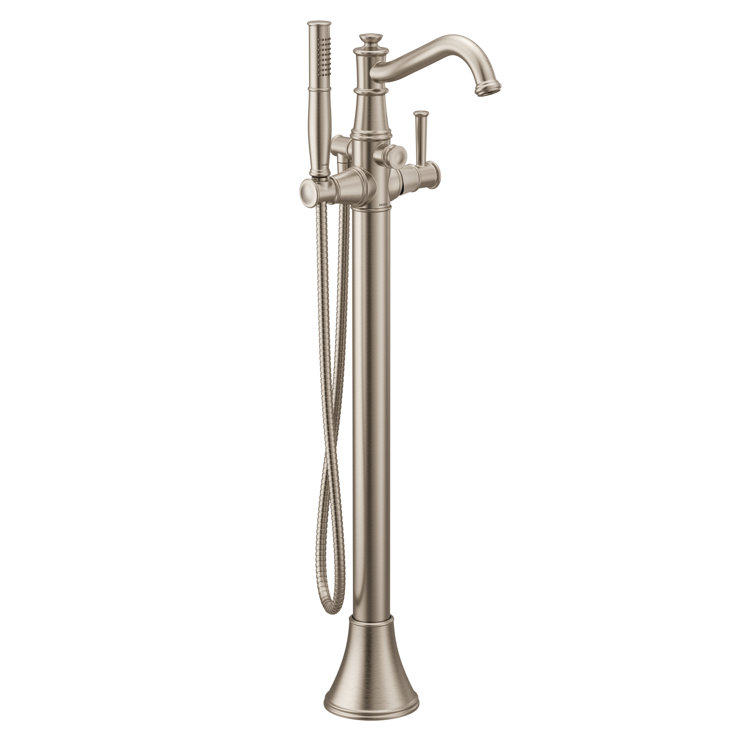 Polished Nickel Single Handle Freestanding Tub Filler with Handshower