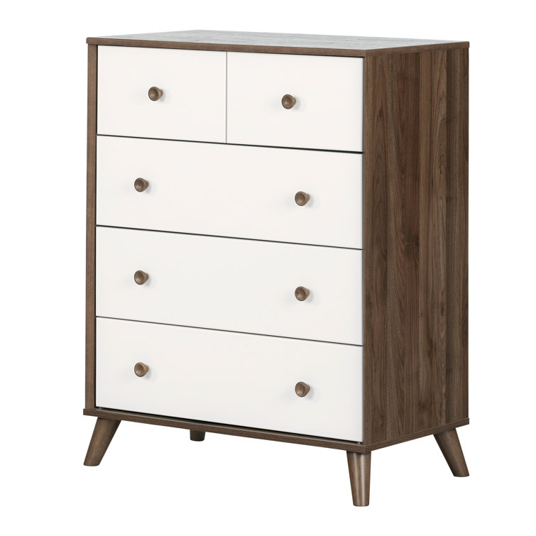 Yodi Scandinavian 5-Drawer Nursery Chest in Natural Walnut and Pure White
