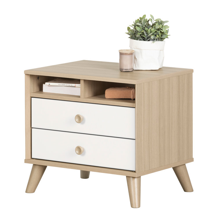 Soft Elm and Pure White 2-Drawer Scandinavian Nightstand