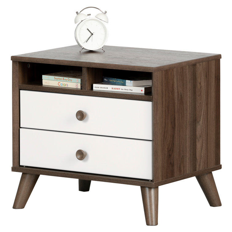 Natural Walnut and White 2-Drawer Scandinavian Nightstand