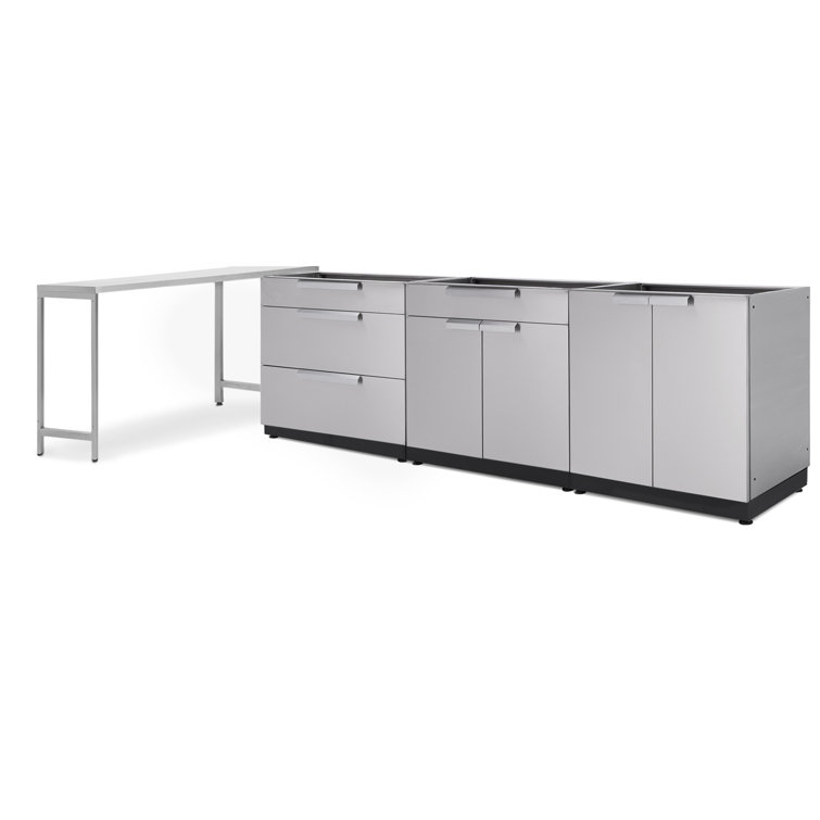 Stainless Steel L-Shaped Outdoor Kitchen Cabinet Set with Prep Table
