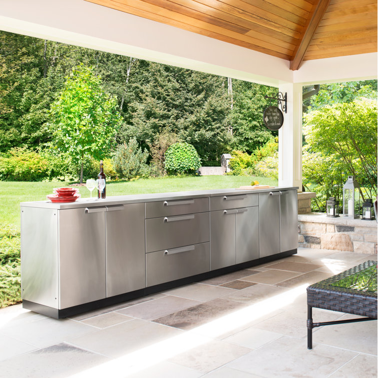 96" Stainless Steel Modular Outdoor Kitchen Cabinet Set with Countertop