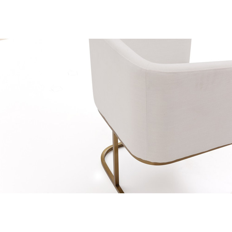 Off-White Linen Upholstered Arm Chair with Metal Frame