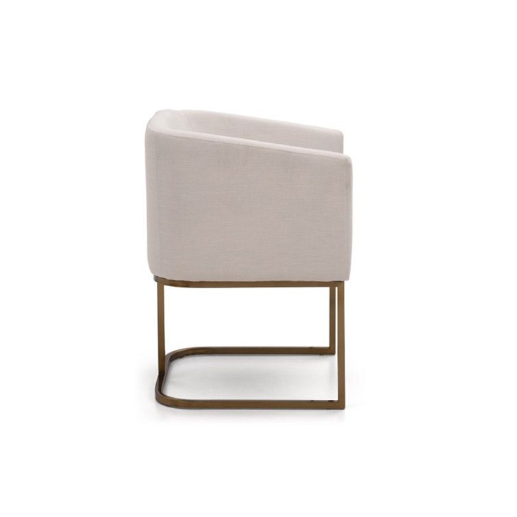 Off-White Linen Upholstered Arm Chair with Metal Frame