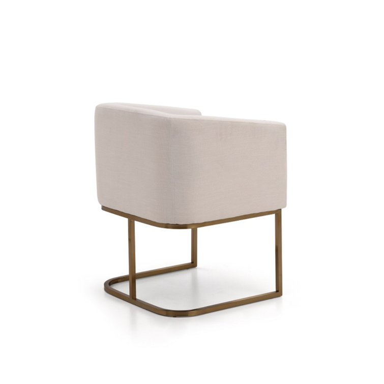 Off-White Linen Upholstered Arm Chair with Metal Frame