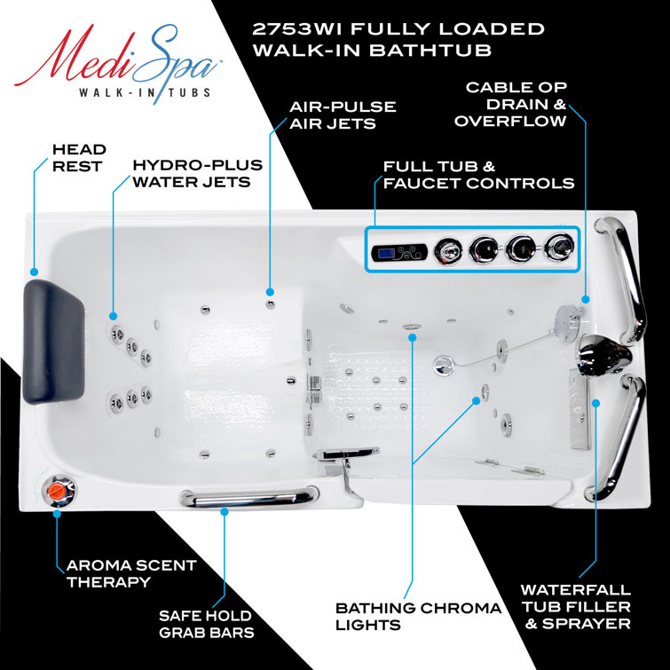 Arctic White Walk-In Acrylic Bathtub with Hydrotherapy Jets