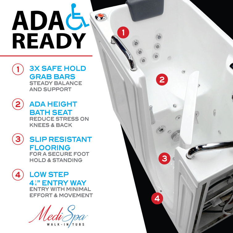 Arctic White Walk-In Acrylic Bathtub with Hydrotherapy Jets