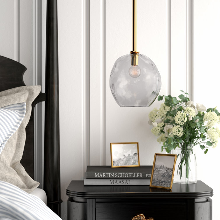 Sculptural Molten Glass & Brass Globe Pendant Light