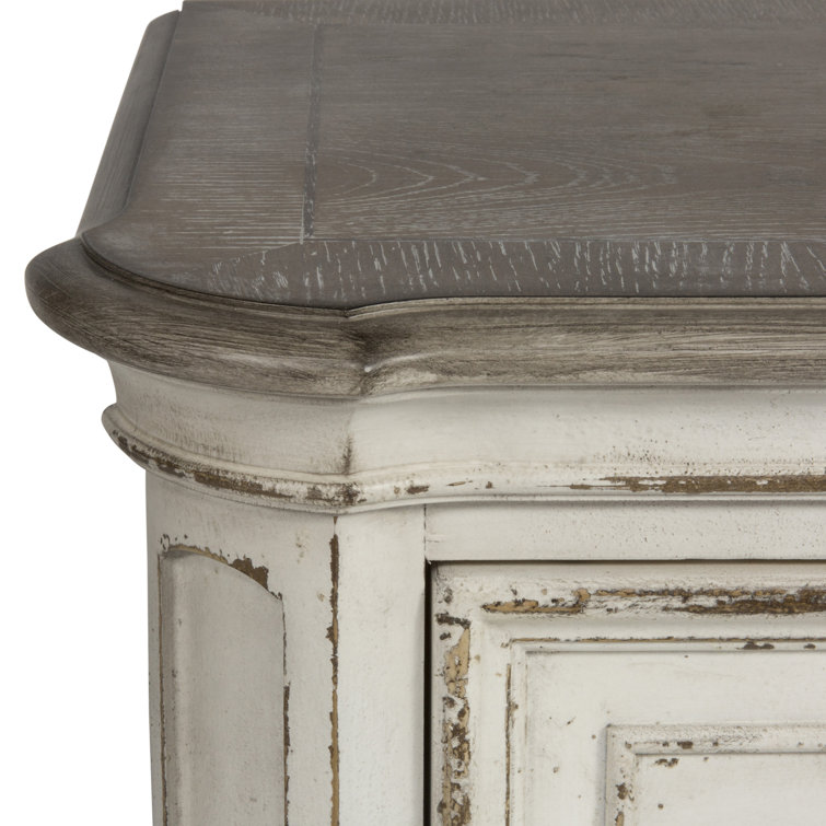 Elegant Whitewashed 2-Drawer Nightstand in Antique White with Bead Molding