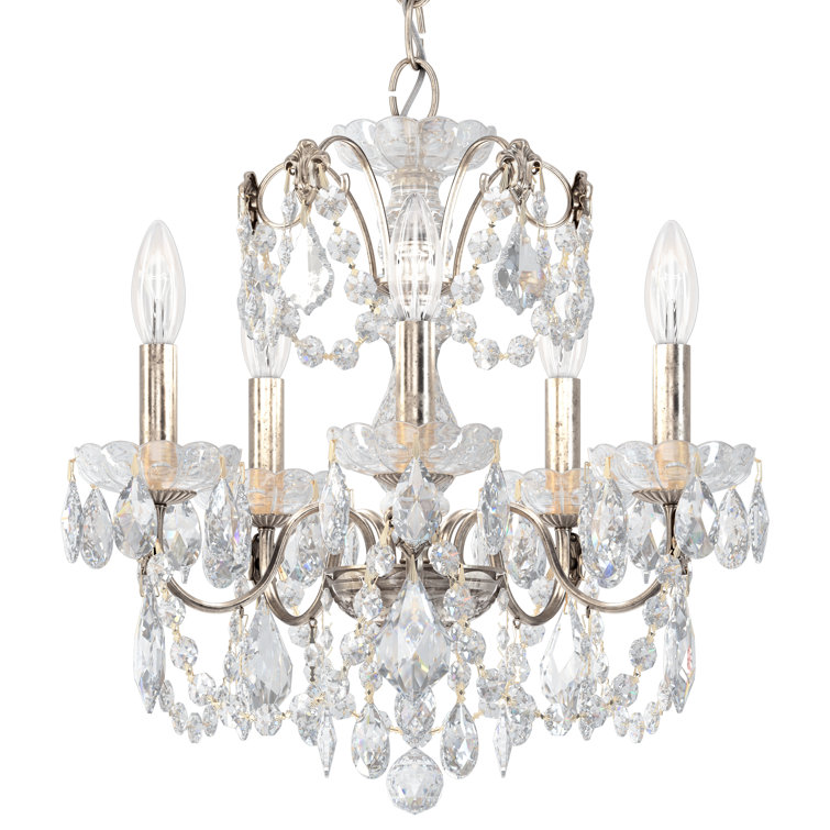 Mini Antique Silver Crystal 5-Light Chandelier