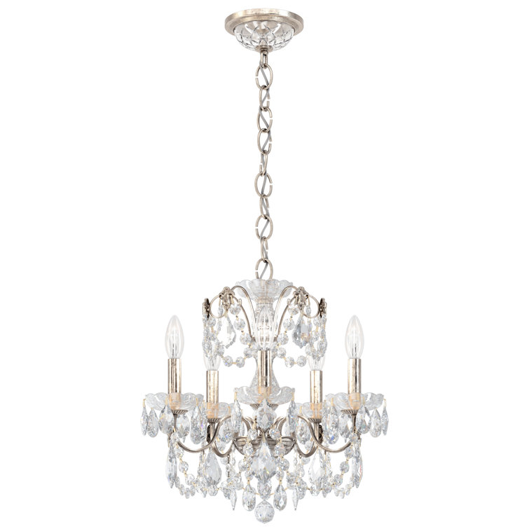 Mini Antique Silver Crystal 5-Light Chandelier