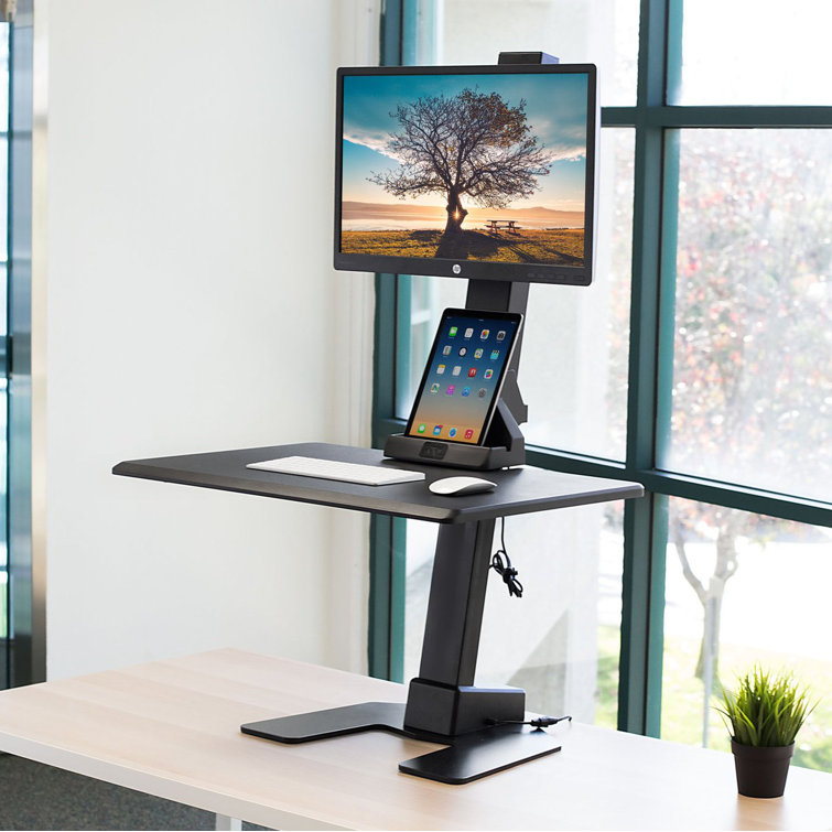 ElectraLift 28" Motorized Standing Desk Converter with Full Motion Monitor Mount