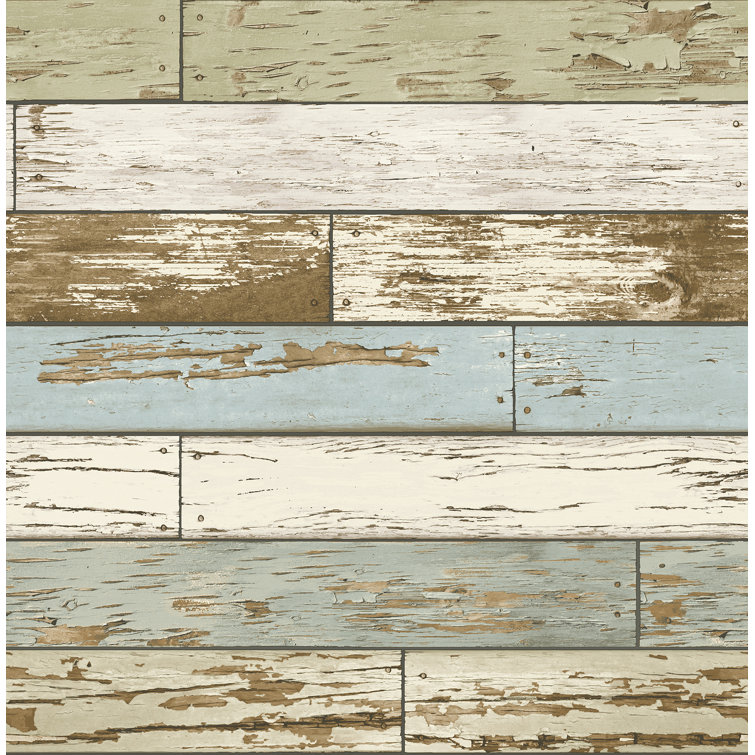 Vintage Turquoise and Beige Wood Peel and Stick Wallpaper