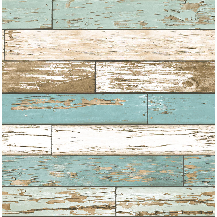 Vintage Turquoise and Beige Wood Peel and Stick Wallpaper