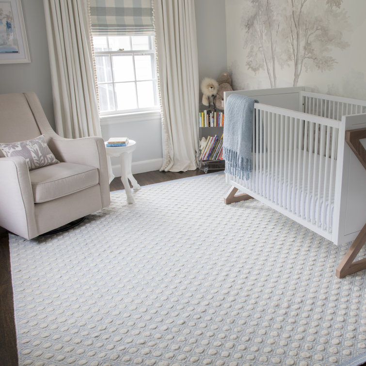 Skye Soft Diamond Handwoven Wool Rug, Blue and Beige, 7'6" x 9'6"