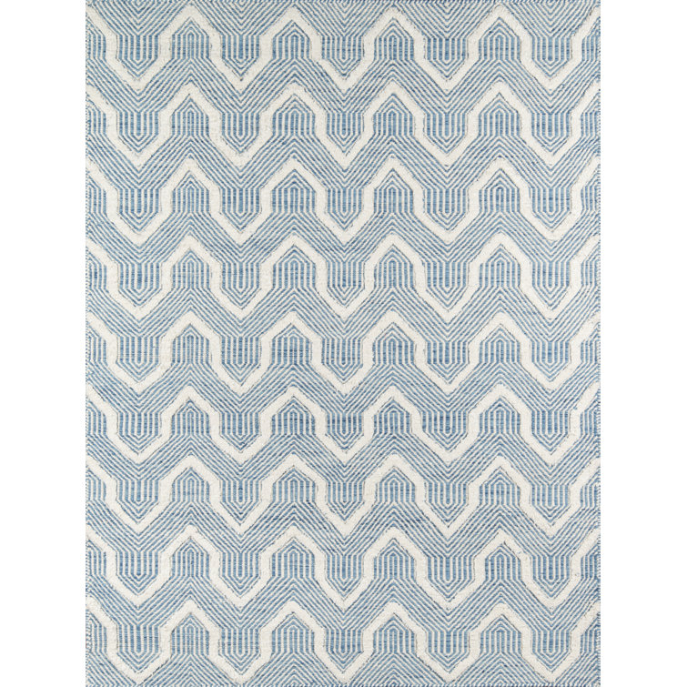 Hygge Charm Handwoven Wool Blue/Ivory Geometric Area Rug 7'6" x 9'6"
