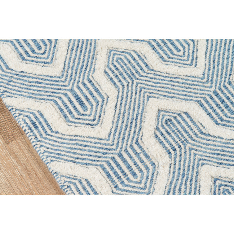 Handmade Blue and Ivory Wool Geometric Area Rug