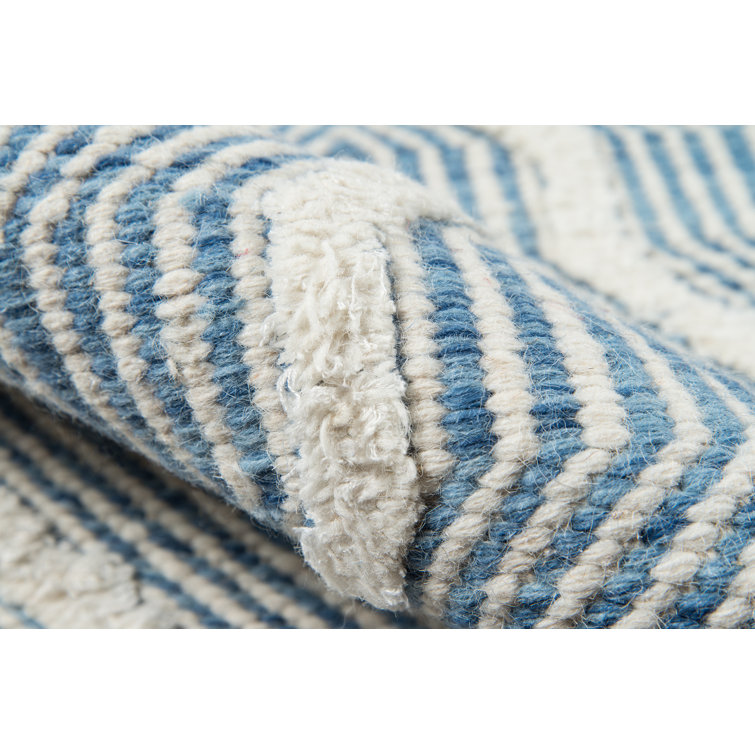 Handmade Blue and Ivory Wool Geometric Area Rug