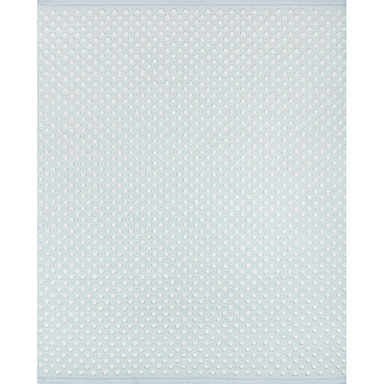 Skye Soft Diamond Handwoven Wool Rug, Blue and Beige, 7'6" x 9'6"