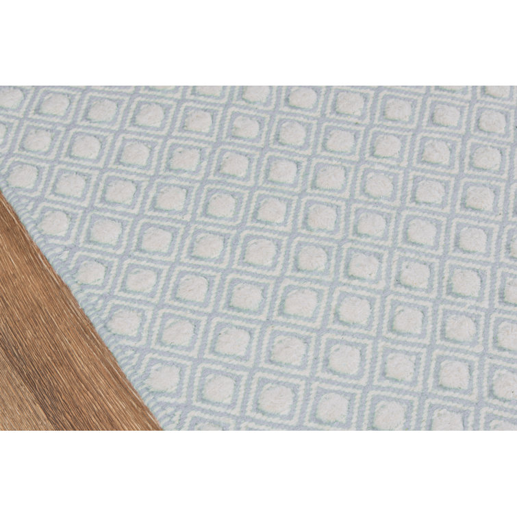 Skye Soft Diamond Handwoven Wool Rug, Blue and Beige, 7'6" x 9'6"