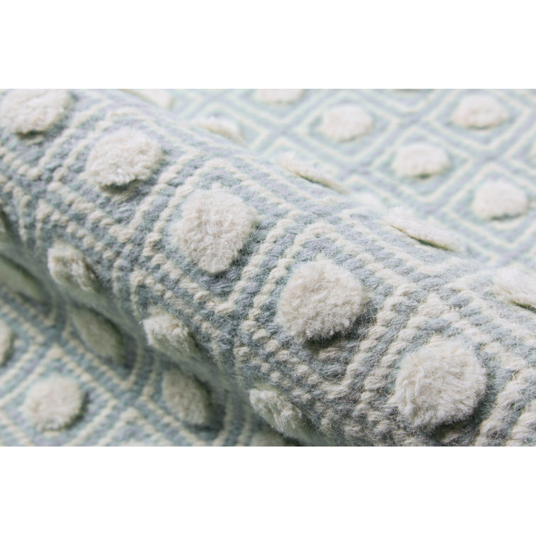 Skye Soft Diamond Handwoven Wool Rug, Blue and Beige, 7'6" x 9'6"