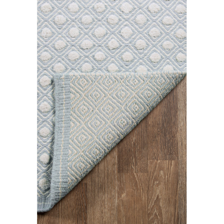 Skye Soft Diamond Handwoven Wool Rug, Blue and Beige, 7'6" x 9'6"