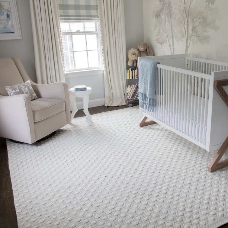 Handmade Sky Blue Geometric Wool Rectangular Rug 3'9" x 5'9"
