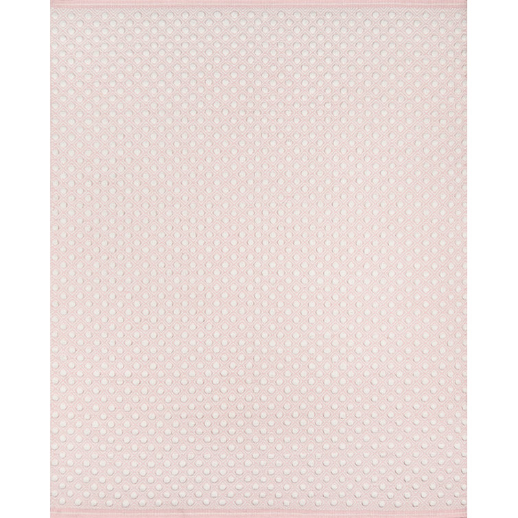 Handmade Pink Wool Geometric Flat Woven Rug, 5x8