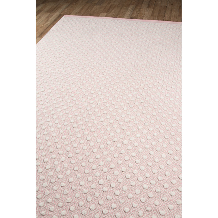 Handmade Pink Wool Geometric Flat Woven Rug, 5x8