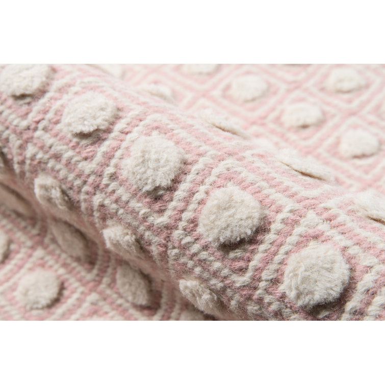 Handmade Pink Wool Geometric Flat Woven Rug, 5x8
