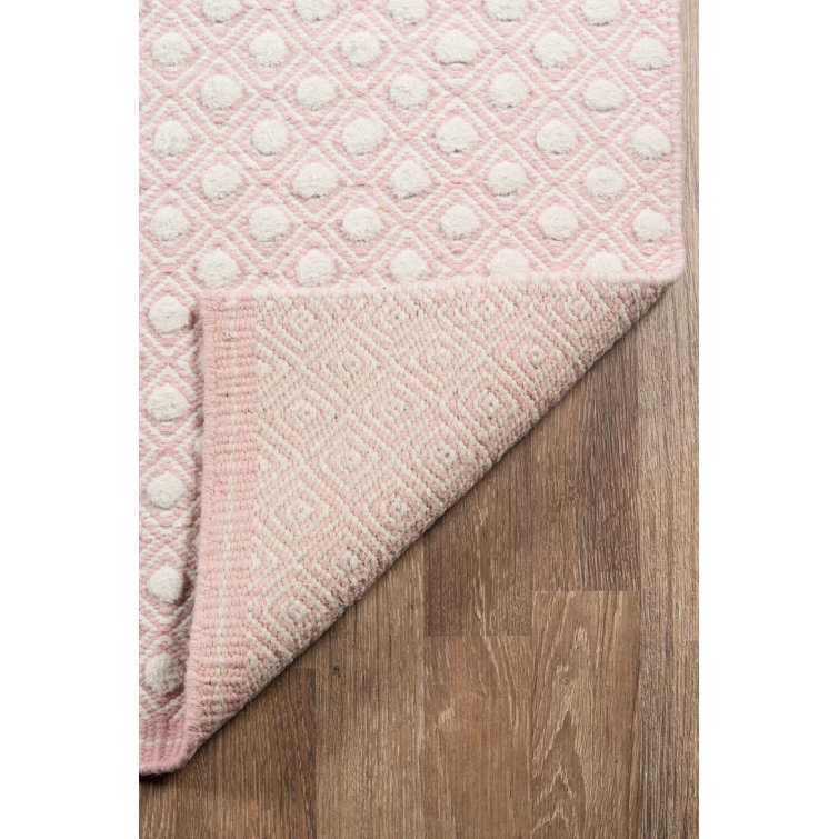 Handmade Pink Wool Geometric Flat Woven Rug, 5x8