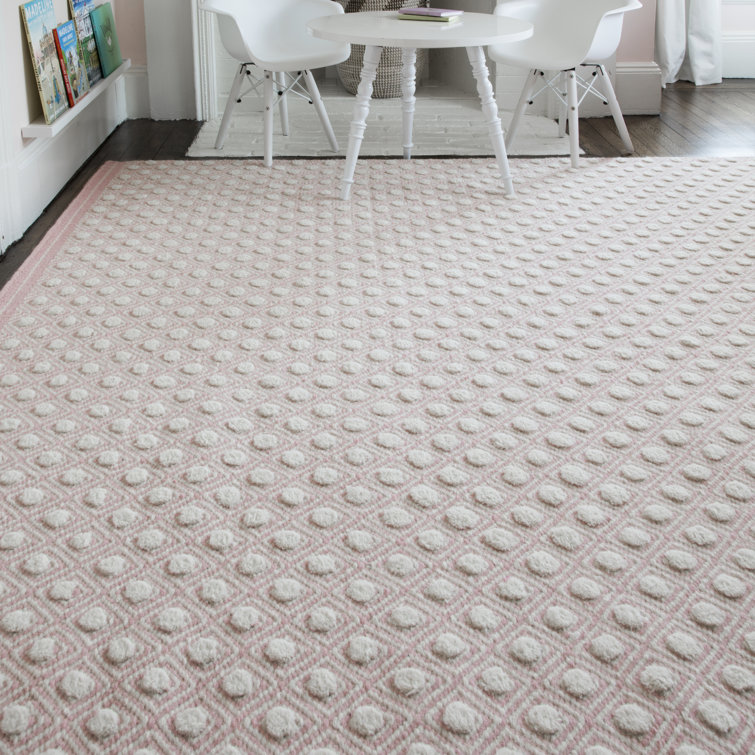 Handmade Pink Wool Geometric Flat Woven Rug, 5x8