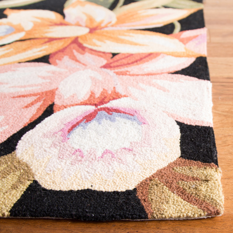 Handmade Black Floral Wool Rug, 8' x 10'