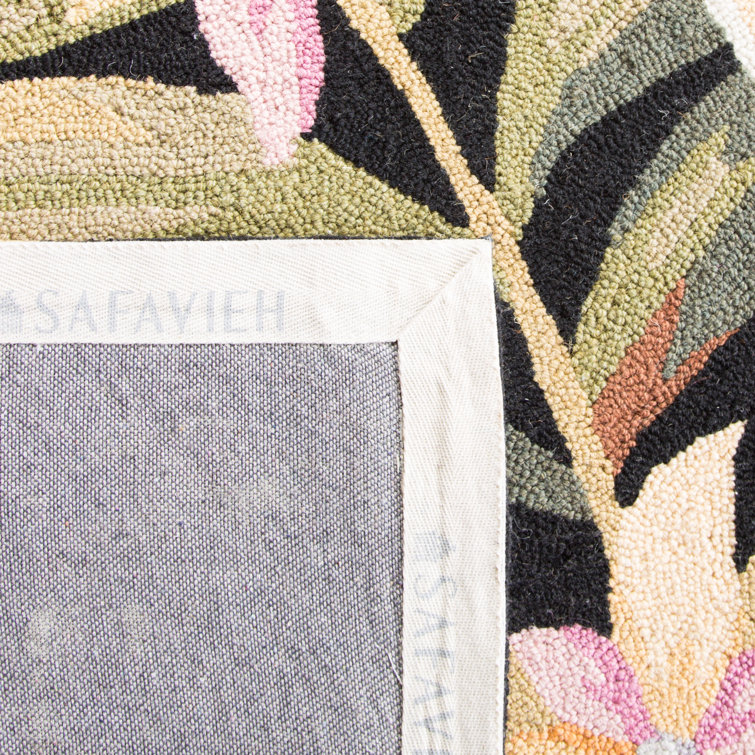 Handmade Black Floral Wool Rug, 8' x 10'