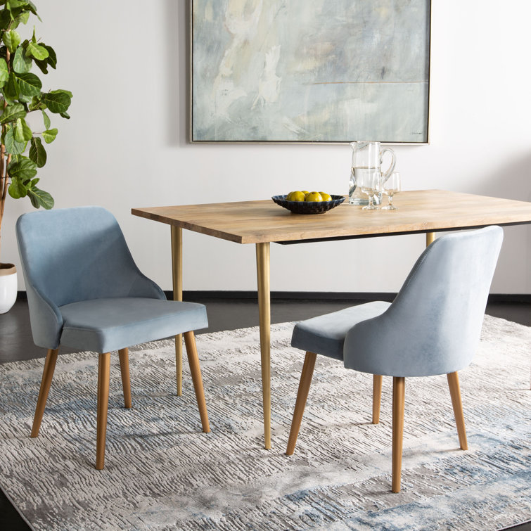 Slate Blue Velvet Upholstered Parsons Chair with Gold Legs