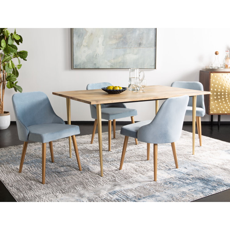 Slate Blue Velvet Upholstered Parsons Chair with Gold Legs