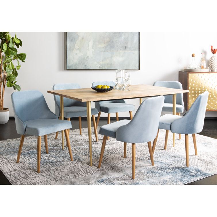Slate Blue Velvet Upholstered Parsons Chair with Gold Legs