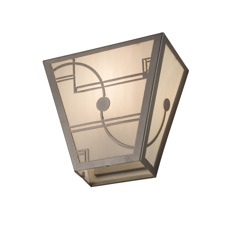 Art Deco Nickel Finish Wall Sconce with White Glass Panels