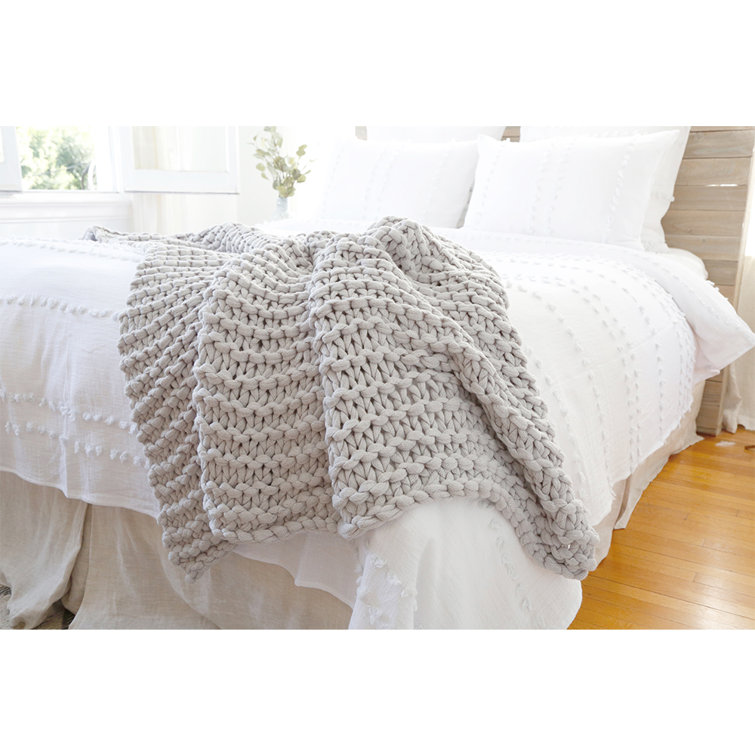 Finn 60'' x 50'' Silver Organic Hand-Knit Chunky Throw