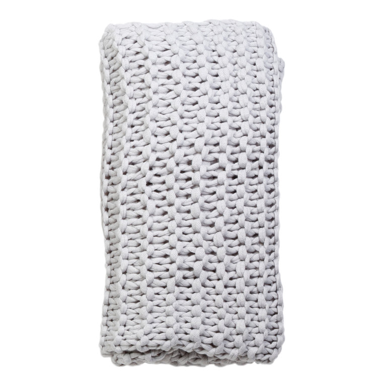 Finn 60'' x 50'' Silver Organic Hand-Knit Chunky Throw