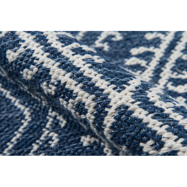 Navy and White Geometric Pattern Rectangular Synthetic Rug