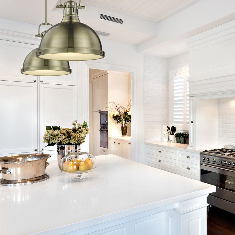 Aged Brass and Glass Single Dome Pendant Light